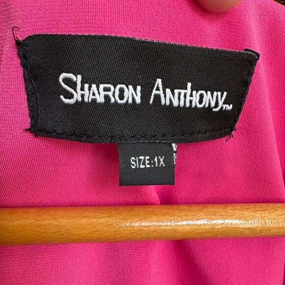 Sharon Anthony Dressy Pink V-neck Blouse NWT Cuffed Short Sleeves Women’s 1X - Picture 4 of 6